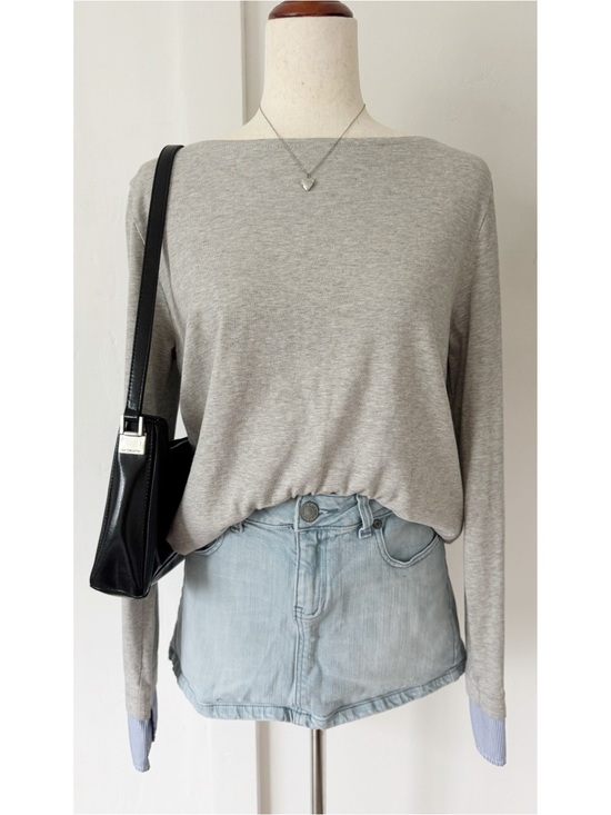 J. Crew Tops - J. Crew Office Grey Stripe Sleeve Boat Neck Long Sleeve Top